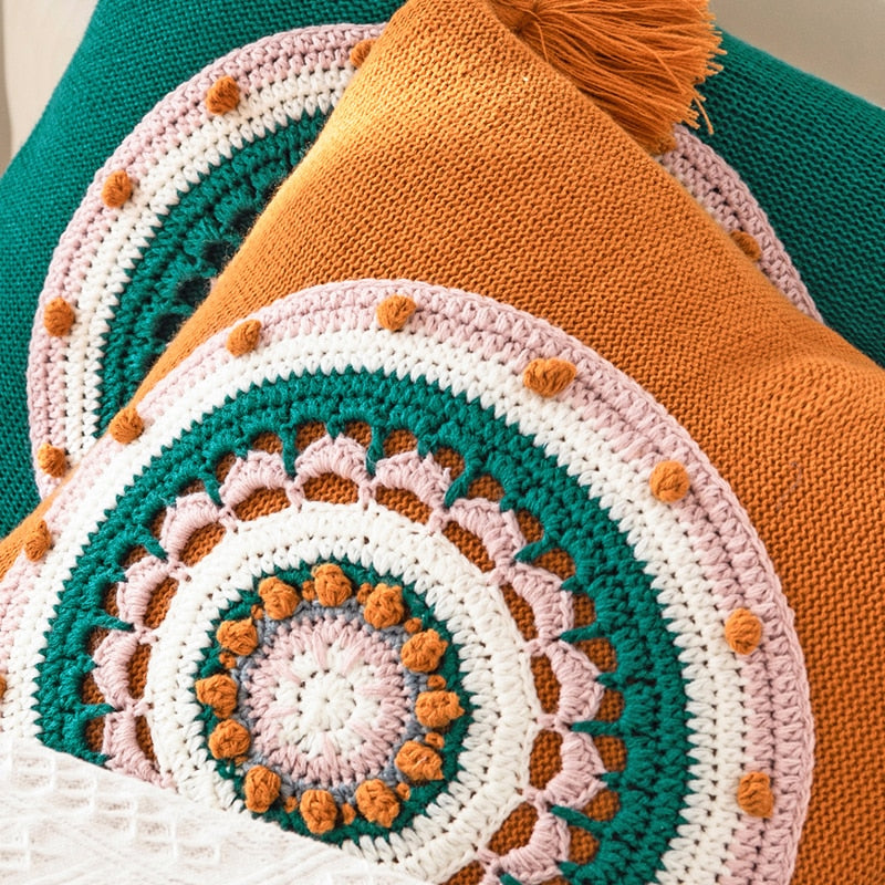 Floral Cuhion Cover 45x45cm Tassels Acrylic Knit Home decoration Pillow Case For sofa Bed