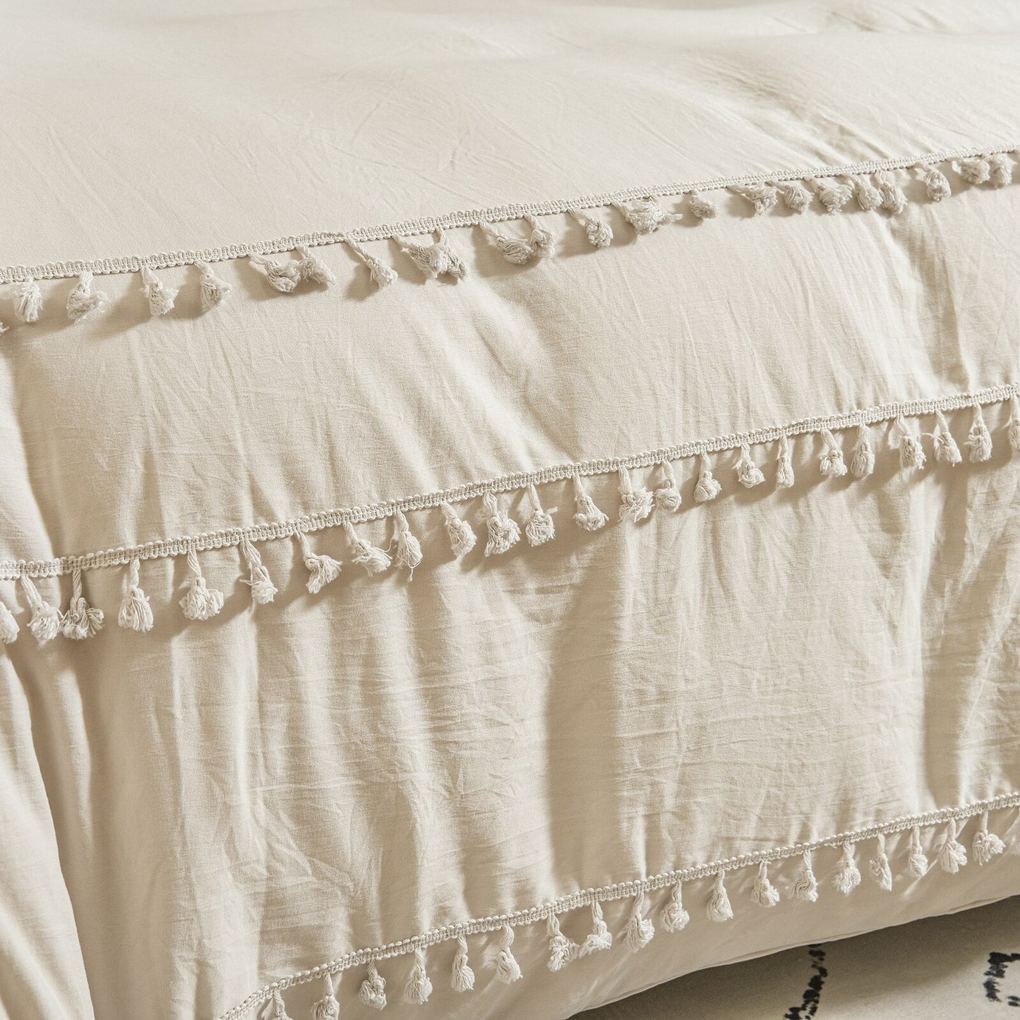 Beige Tassel Bedding Set Ivory Beige