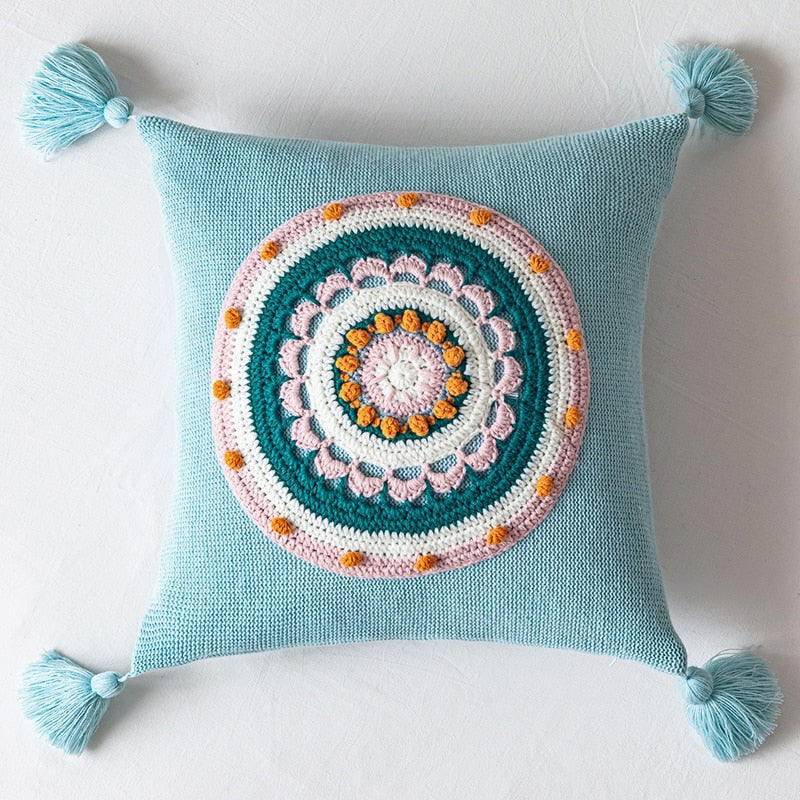 Floral Cuhion Cover 45x45cm Tassels Acrylic Knit Home decoration Pillow Case  For sofa Bed