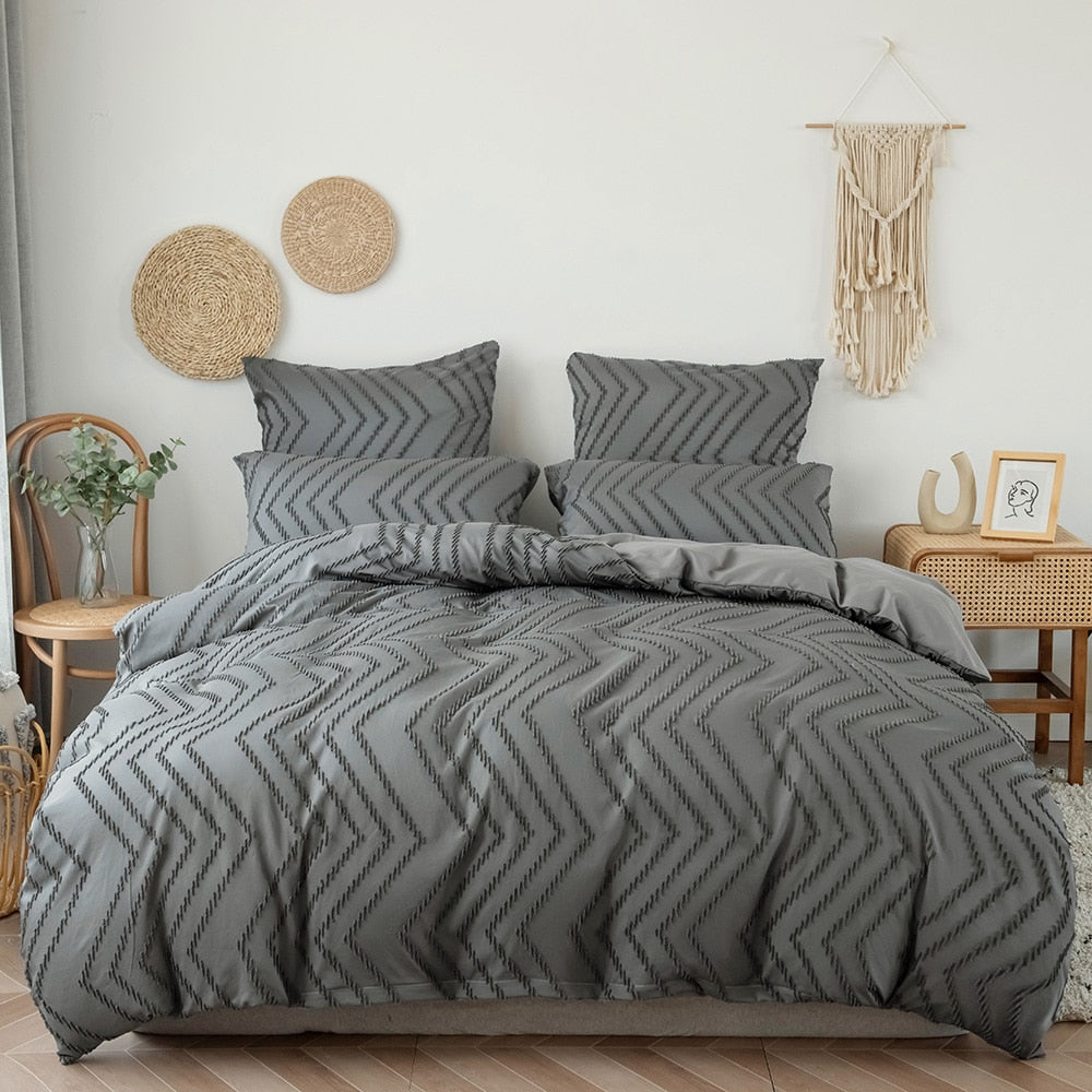 Luxury Modern Plain Clipping Wave Bedding Set