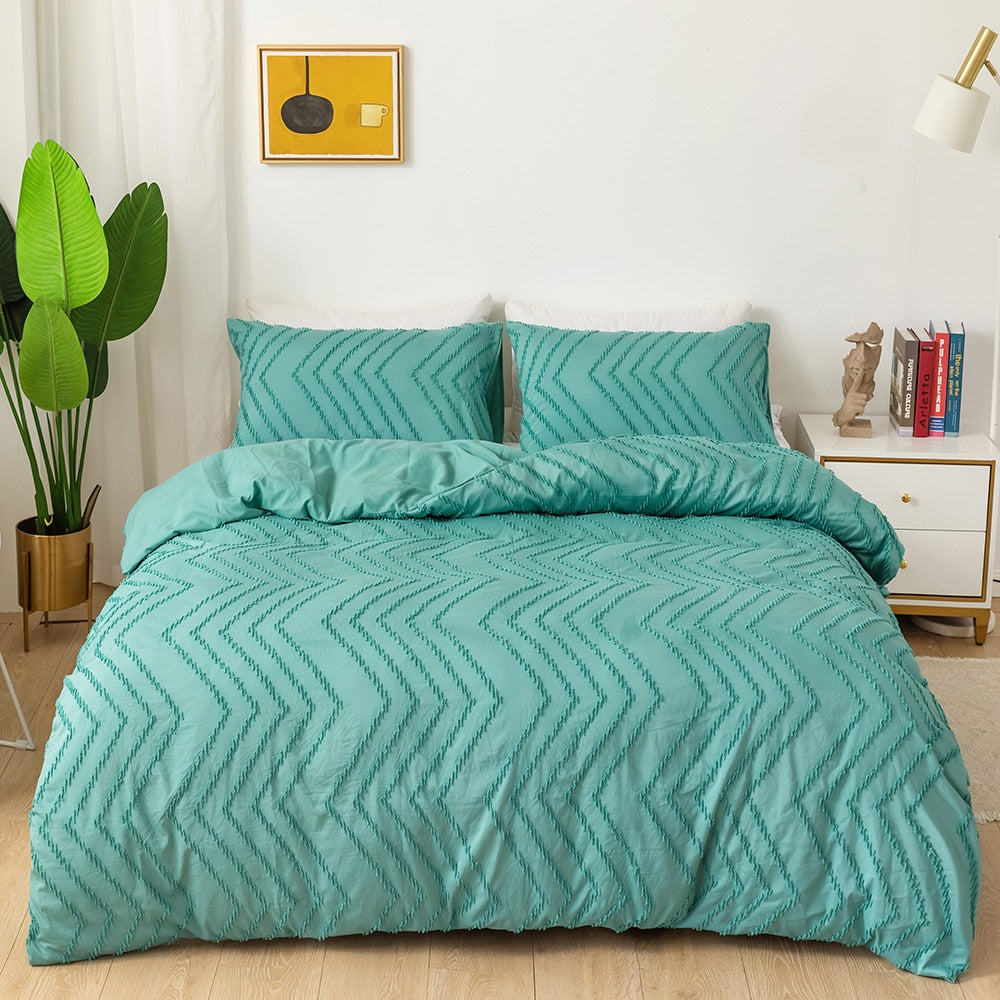 Luxury Modern Plain Clipping Wave Bedding Set