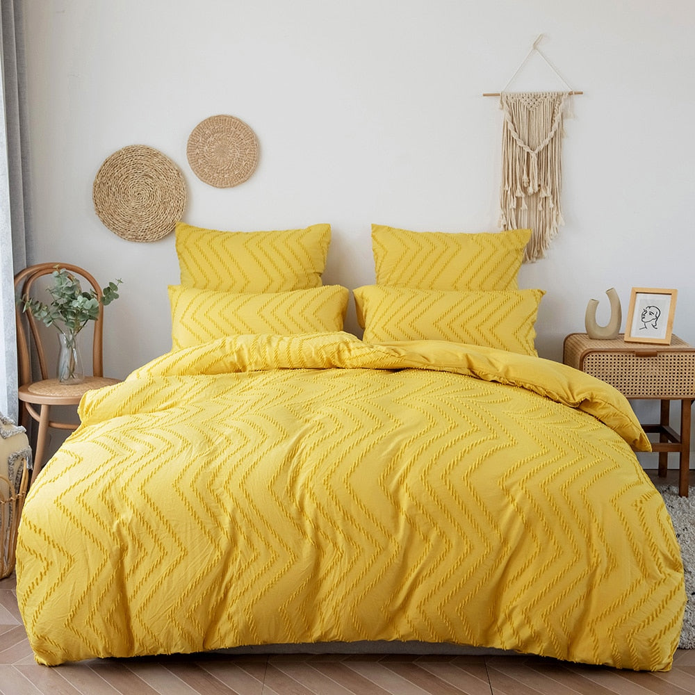 Luxury Modern Plain Clipping Wave Bedding Set