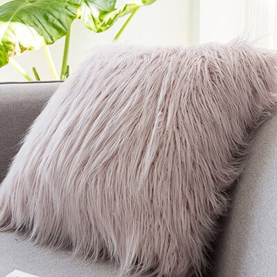 Luxury Faux Fur Throw Pillow Case Cushion Cover White Navy Ivory for Sofa