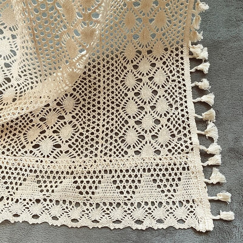 Boho Chic Beige Crochet Knitting Sheer Curtains