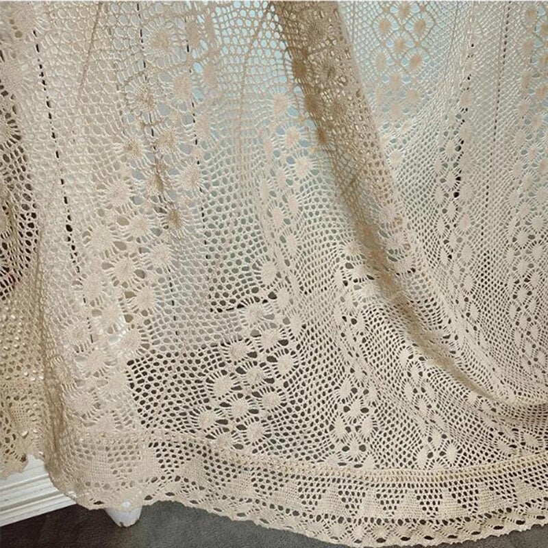 Boho Chic Beige Crochet Knitting Sheer Curtains