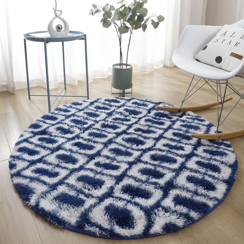 Bedroom striped round silk carpet Nordic minimalist living room sofa plush mat home hanging basket plush mat