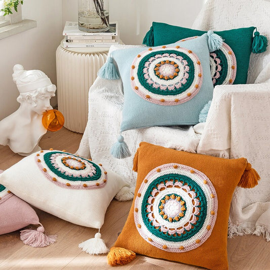 Floral Cuhion Cover 45x45cm Tassels Acrylic Knit Home decoration Pillow Case  For sofa Bed