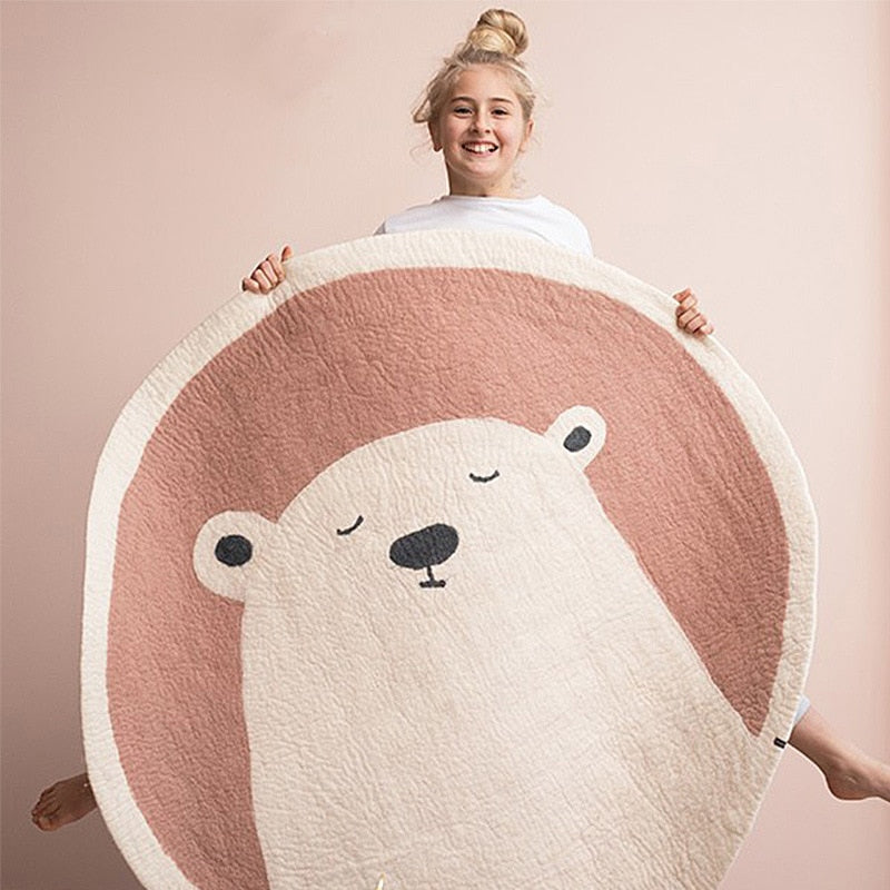 Cartoon Round animals printed Thickened Anti-fall Mat Bedroom